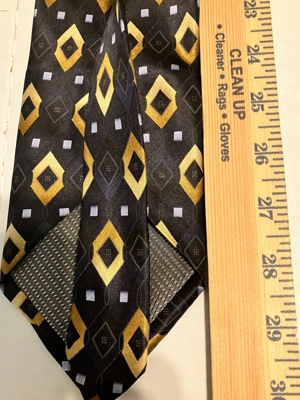 Alexander Julian Black Tie with Gold Diamond Pattern and Small Silver Squares